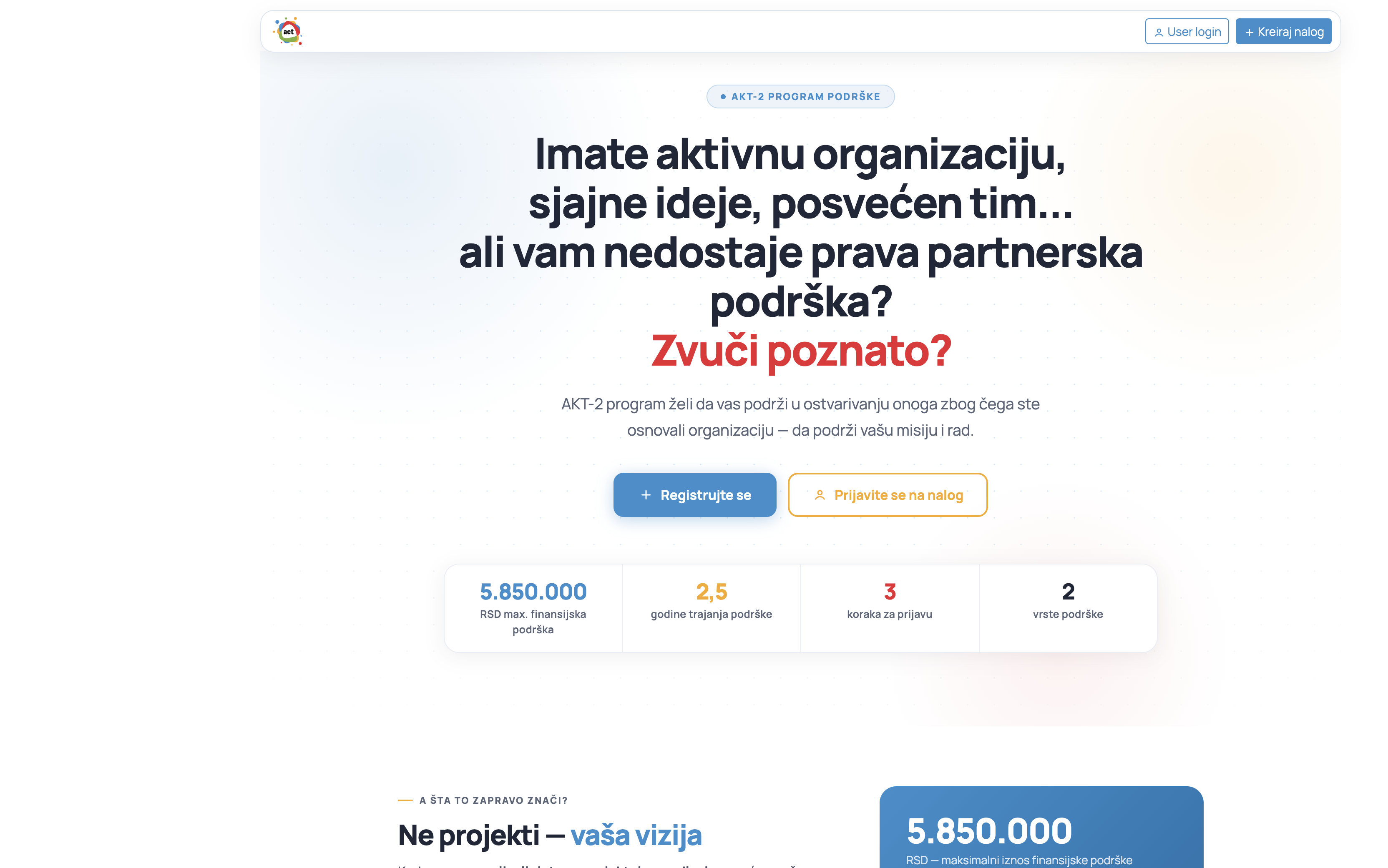 AKT CRM portal: registracija organizacija i program AKT-2