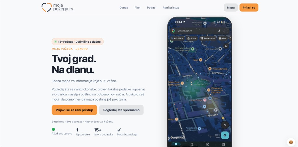 Moja Požega landing i mapa grada