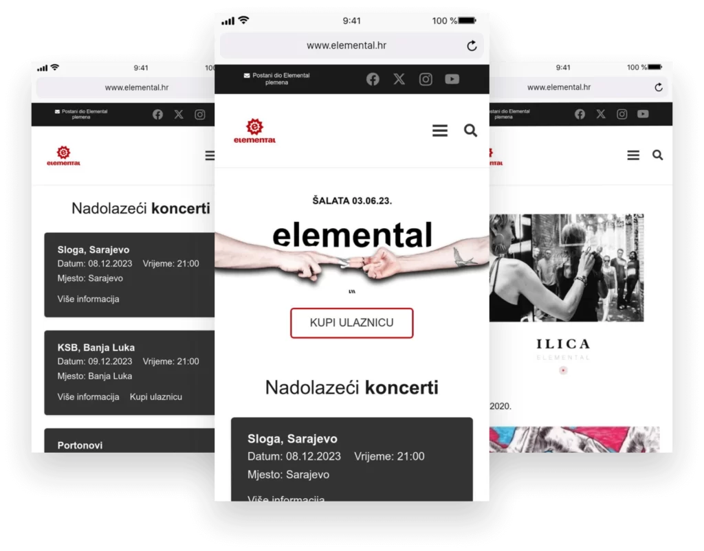 Izrada sajta za elemental bend hrvatska, mirela priselac remi, luka tralić shot, zvonimir ante stamać